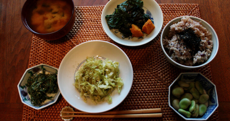 Dinner with boiled fava beans and beautiful vegetable dishes