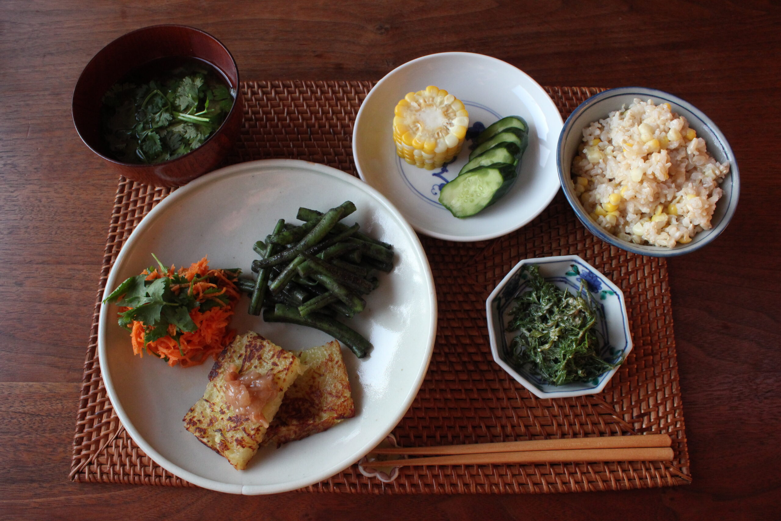 Japanese Summer Dinner with Corn Rice and Other Seasonal Delicious Dishes